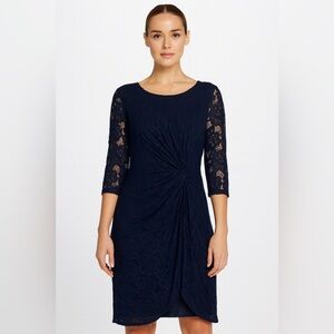 TAHARI NAVY BLUE DRESS. Petite Small.